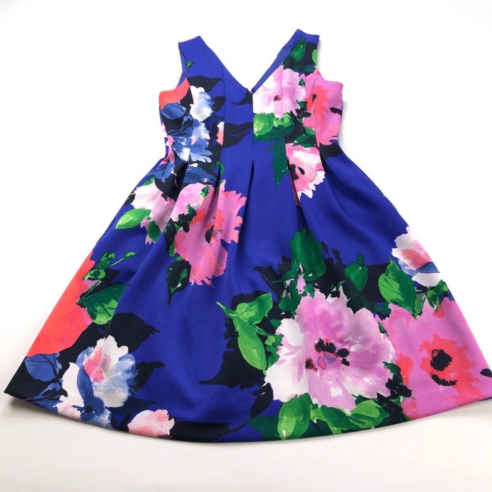 Vince Camuto 4 A-Line Above Knee Dress Floral Purple-ish Blue MINT